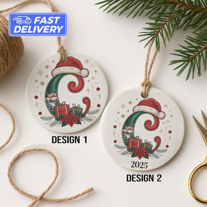 Personalized Santa Hat Initial Ornament Christmas product