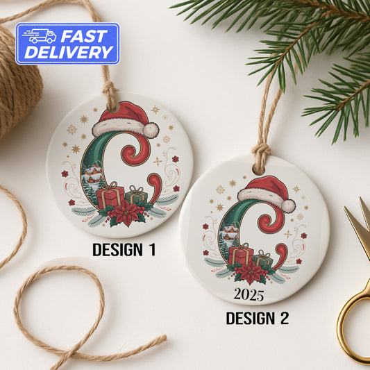 Personalized Santa Hat Initial Ornament Christmas product