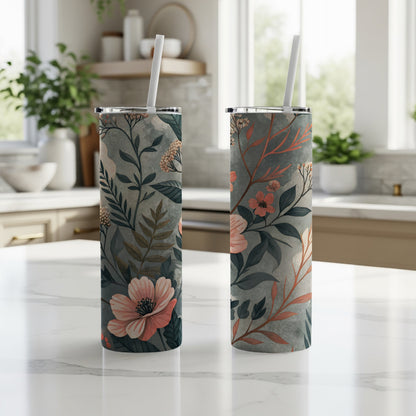Floral Patterned Twin Tumbler Set with Straws