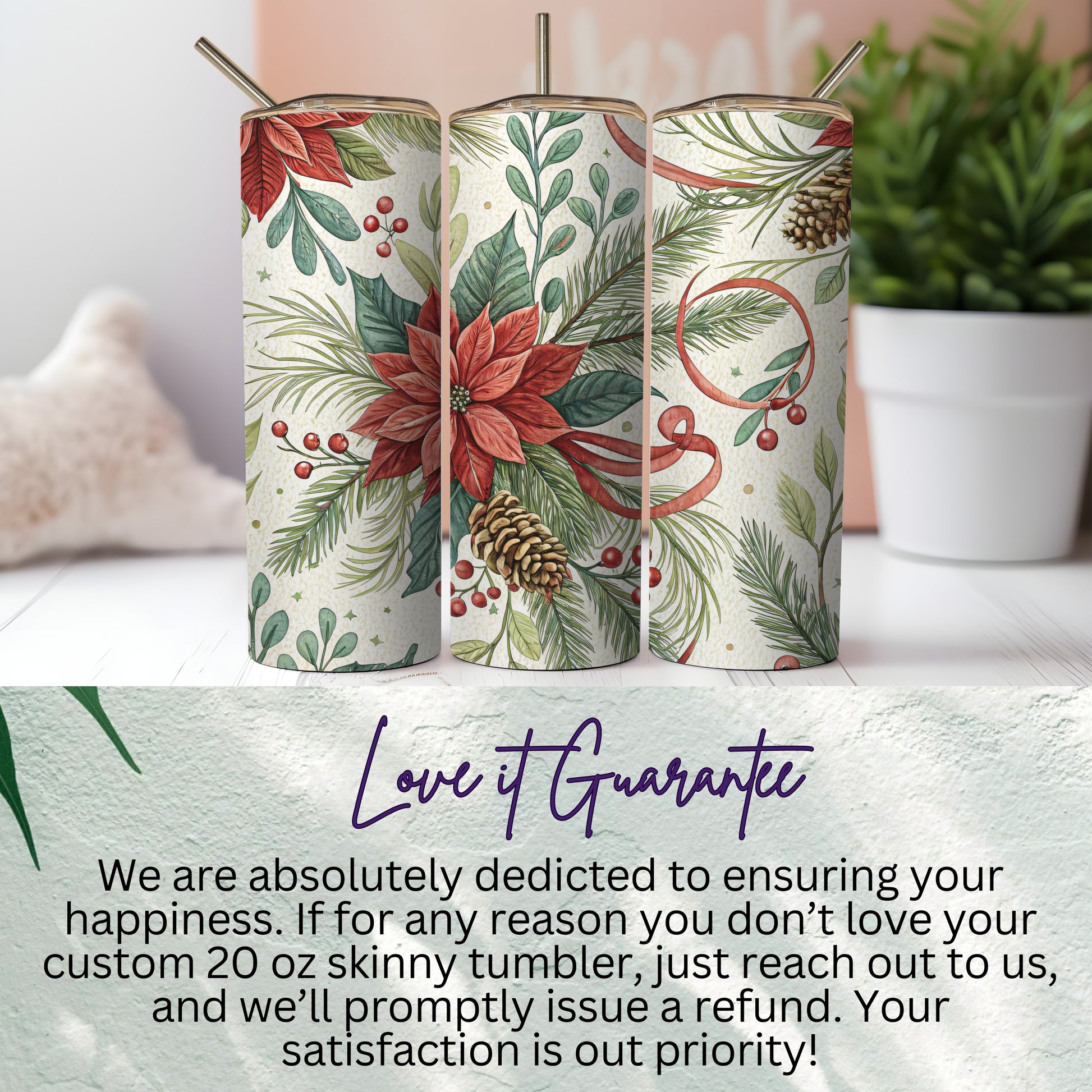 Festive Holiday Floral Design 20 oz Tumbler