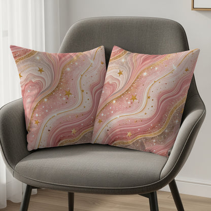 Pink Gold Star Flowing Abstract Design Pattern Throw Pillows - Walk Greener