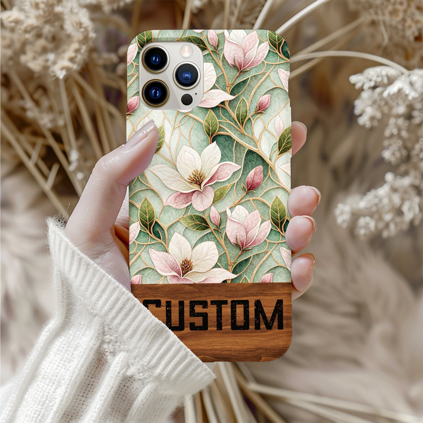Custom Floral Magnolia Pattern iPhone Case
