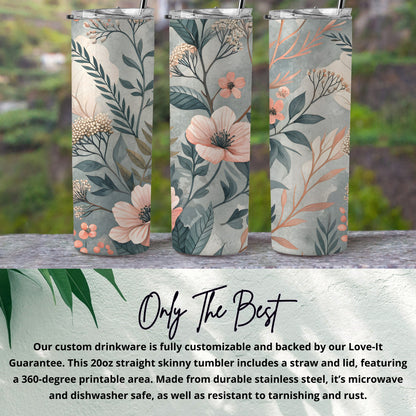 Floral Design 20oz Straight Skinny Tumbler with Lid