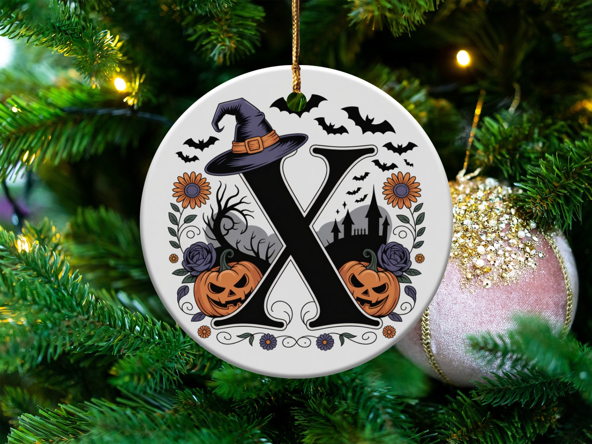 Gothic Halloween Themed Monogram Christmas Tree product