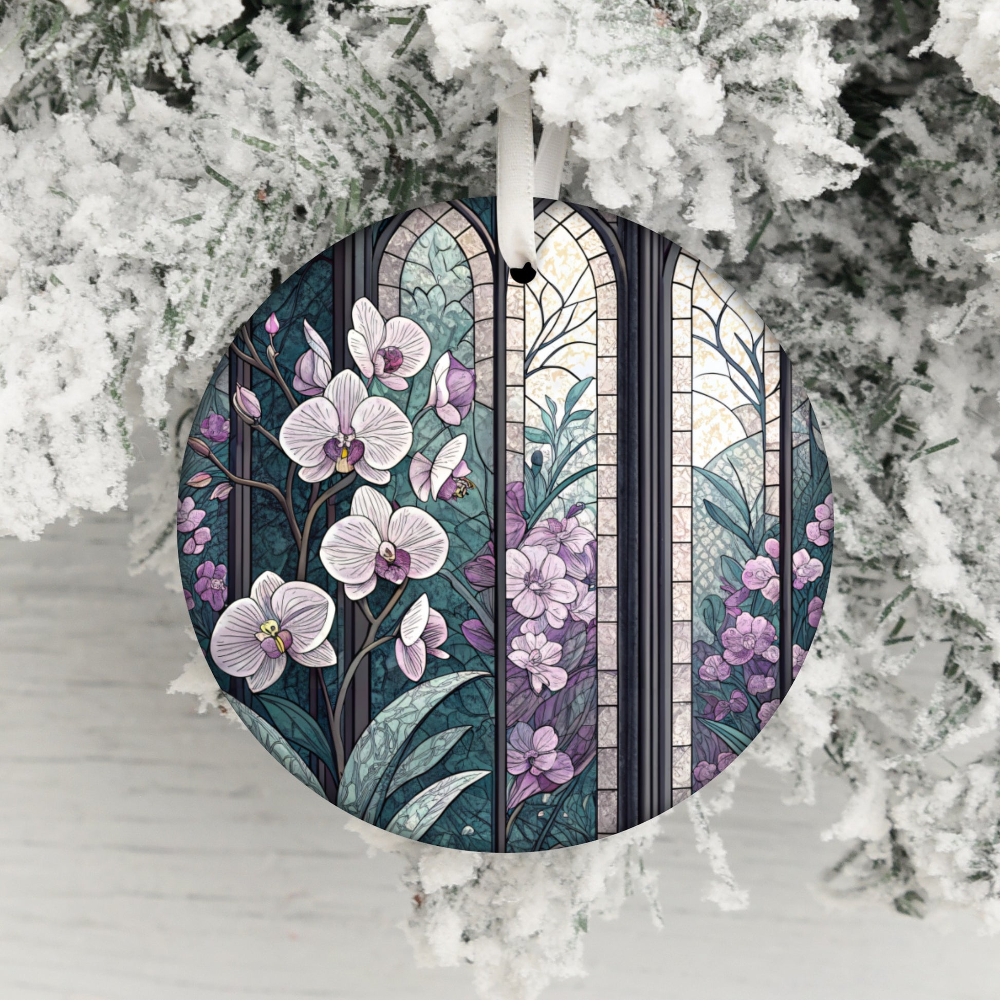 Beautiful Stained Glass Floral Pattern Christmas Ornament