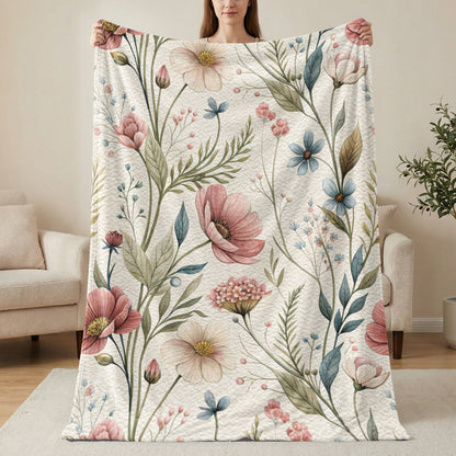 Vintage Floral Pattern Design In Delicate Hues Velveteen Plush Blankets - Walk Greener