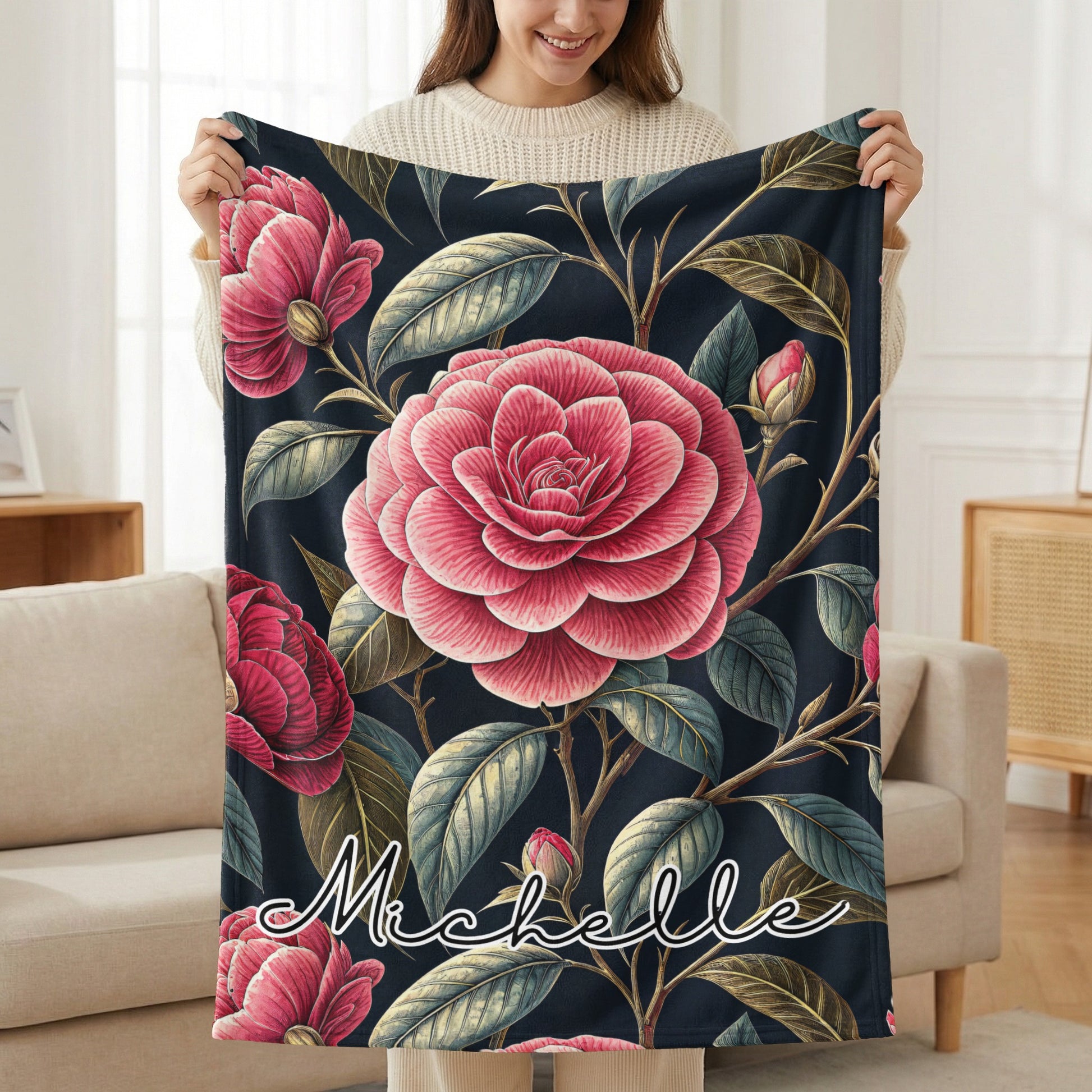 Personalized Floral Blanket with Name Michelle Blanket