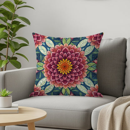 Stained Glass Floral Medallion Repeating Pattern Throw Pillows - Walk Greener