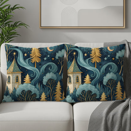 Enchanting Night Sky with Castle and Trees Pillow Product