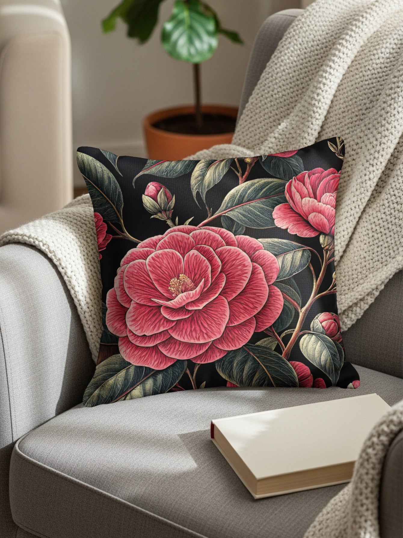 Elegant Pink Floral Pattern Decorative Pillow Product