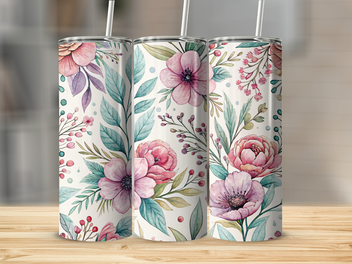Beautiful Flowers with Leaves Pattern Perfect for 20 oz Skinny - Walk Greener