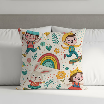 Kids Skateboard Patterned Fun Design Style Illustration Throw Pillows - Walk Greener