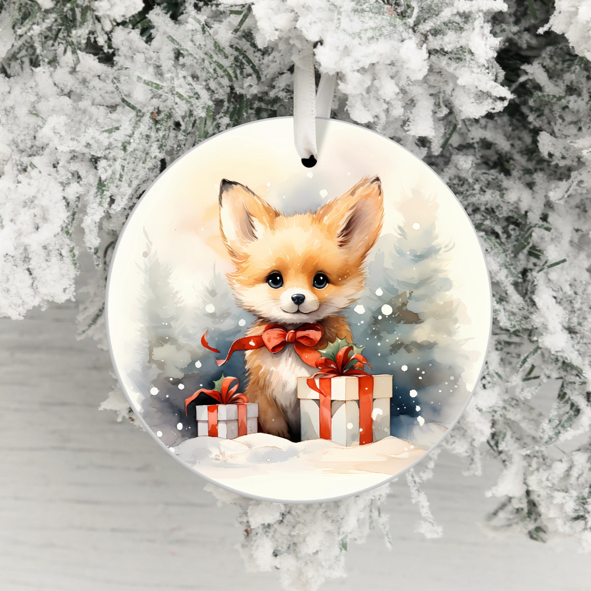 Cute Fox with Gifts Christmas Tree Ornament product