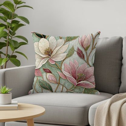 Floral Pattern Delicate Magnolia Blossoms Home Decor Throw Pillows - Walk Greener