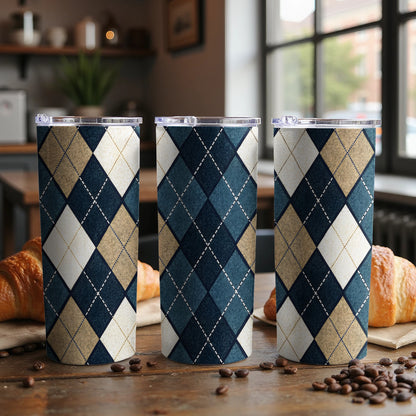Stylish Blue and Beige Argyle Tumbler for Beverages