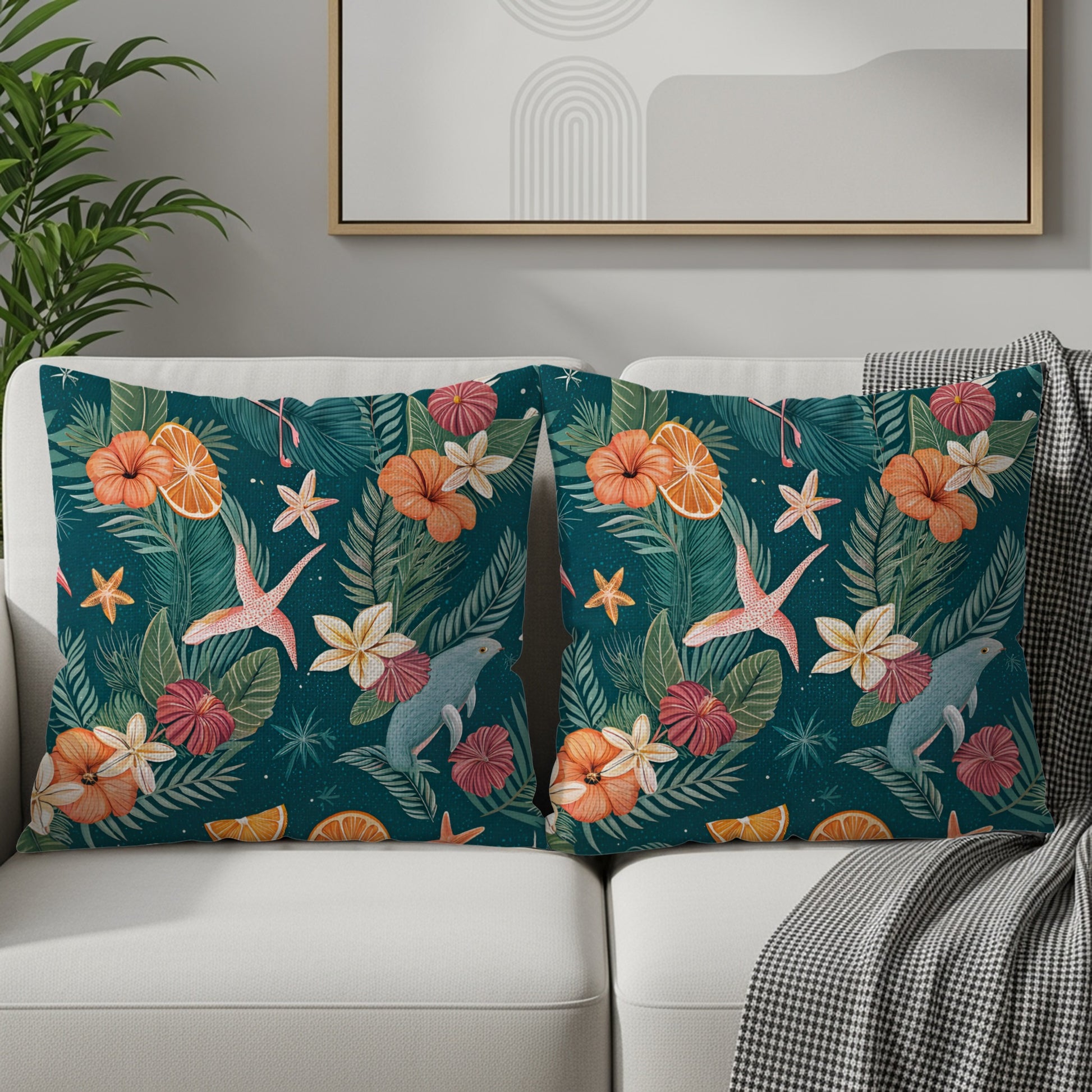 Seamless Tropical Design Featuring Flamingoes Flowers Throw Pillows - Walk Greener