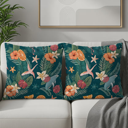 Seamless Tropical Design Featuring Flamingoes Flowers Throw Pillows - Walk Greener