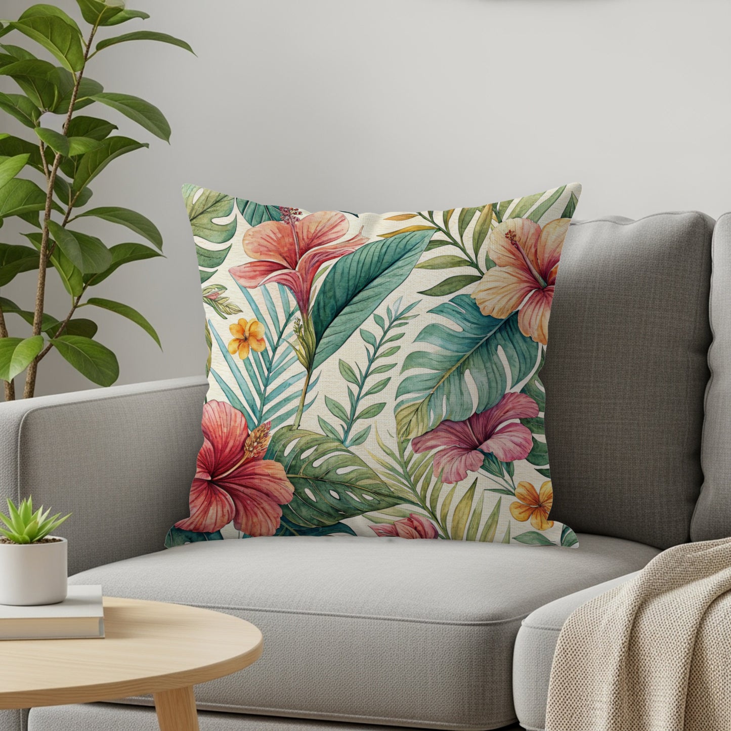 Tropical Watercolor Hibiscus Floral Pattern Pillows & Pillow Cases - Walk Greener