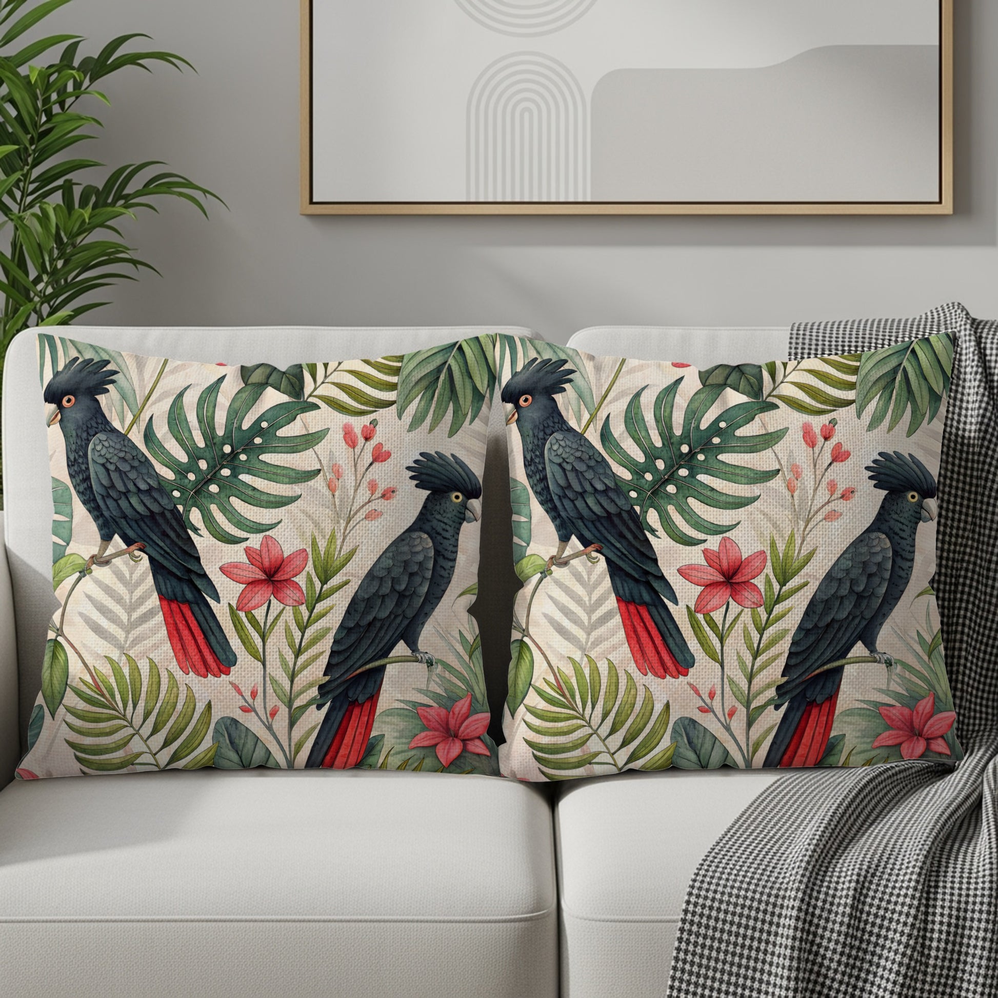 Tropical Cockatoo and Floral Design Throw Pillow Set