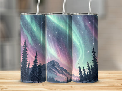 Northern Lights and Mountain Scene Tumbler Product