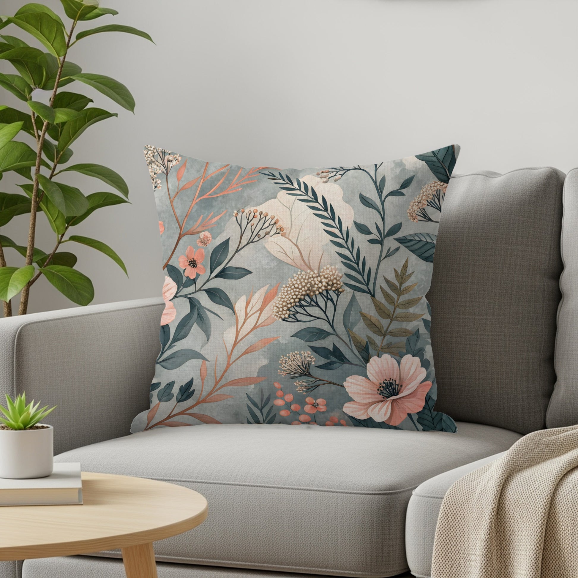 Floral Harmony Pattern Elegant Flowers And Leaves Throw Pillows - Walk Greener