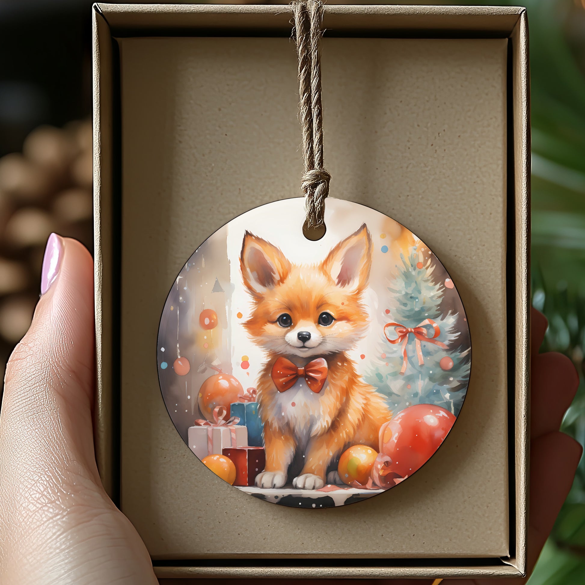 Cute Fox with Christmas Decor Ornament product type