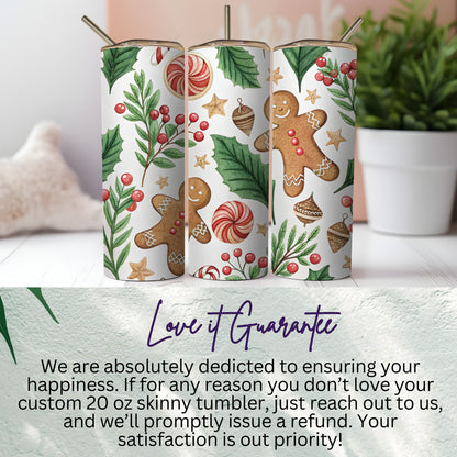 Watercolor Festive Pattern with Ginger Bread and Holly Tumbler - Walk Greener