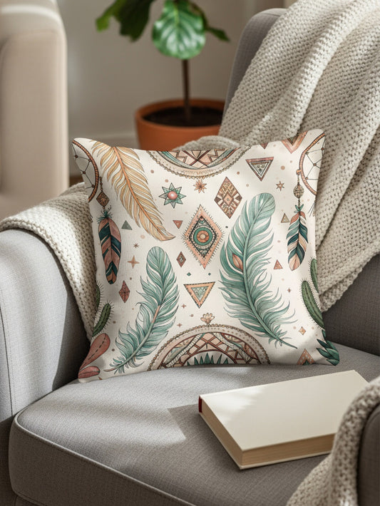 Bohemian Feather Pattern Throw Pillow for Cozy Décor
