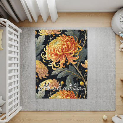 Floral Pattern Rug with Michelle Script Name Design