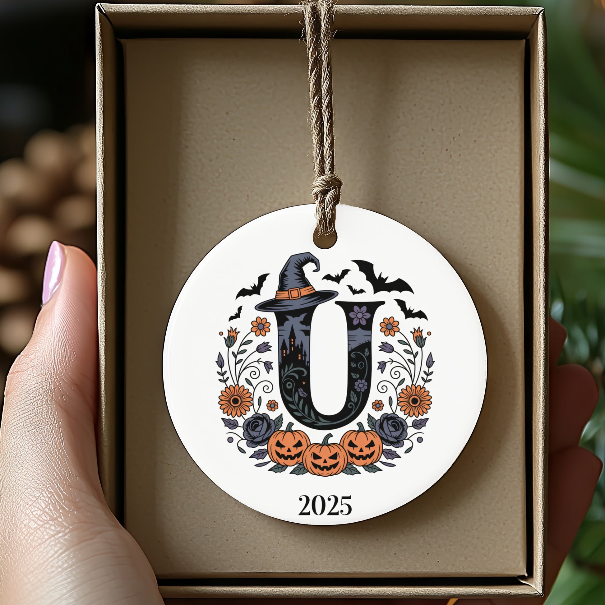 Personalized Halloween U Initial Ornament Product