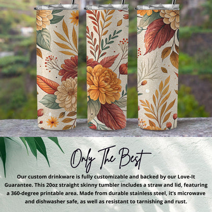 Customizable Floral Skinny Tumbler with Straw and Lid