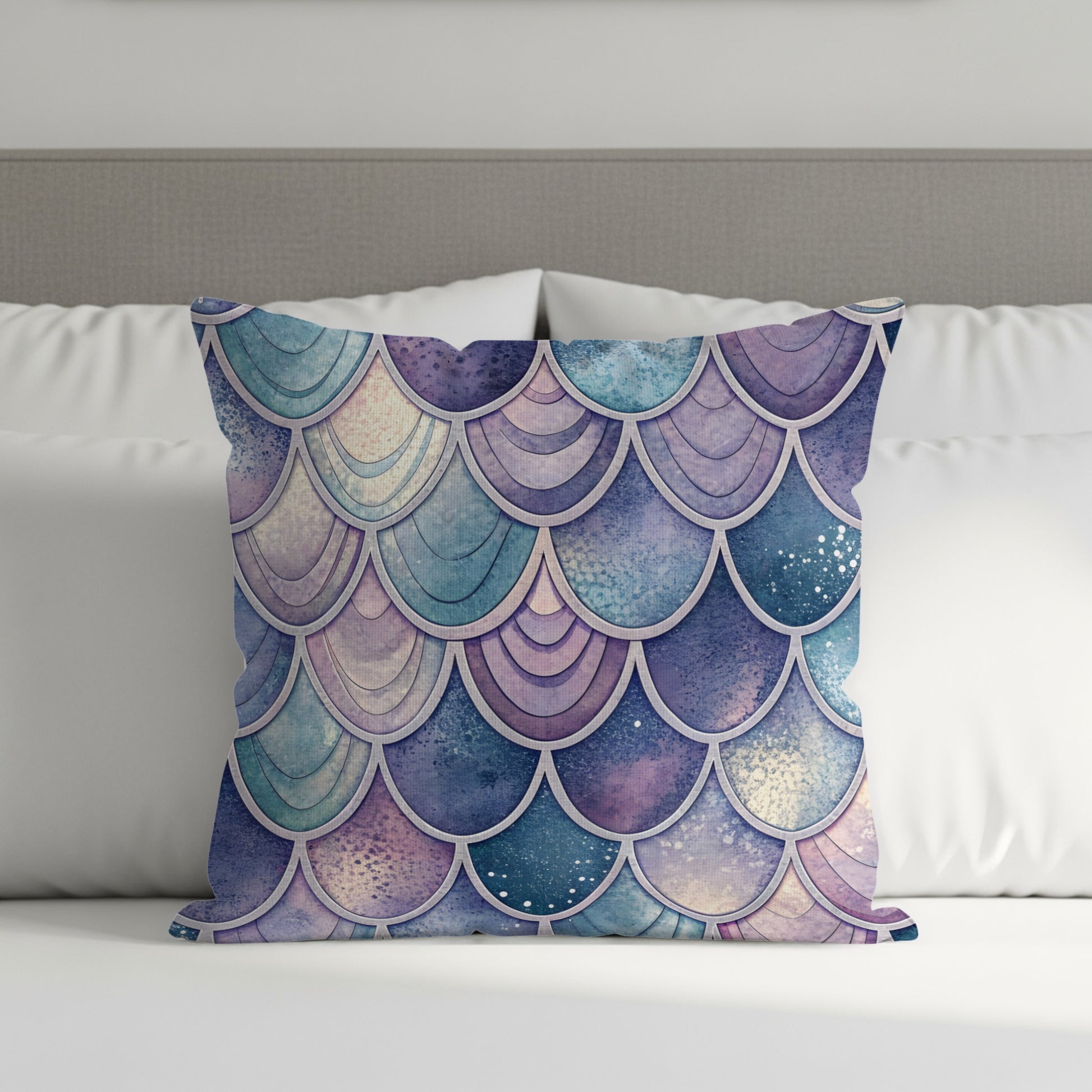 Mermaid Scales Watercolor Print Pillow Cover