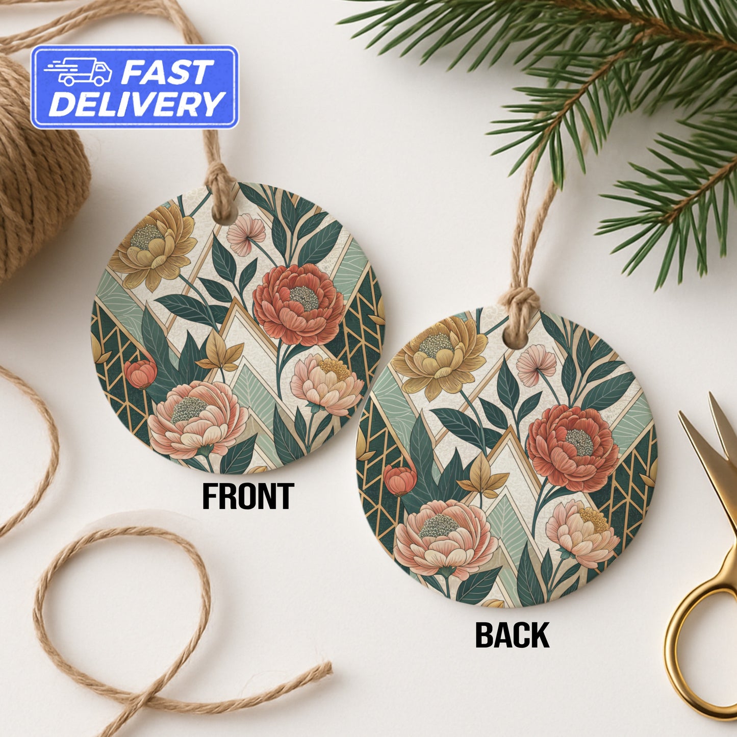 Vintage Floral Art Round Hanging Ornament