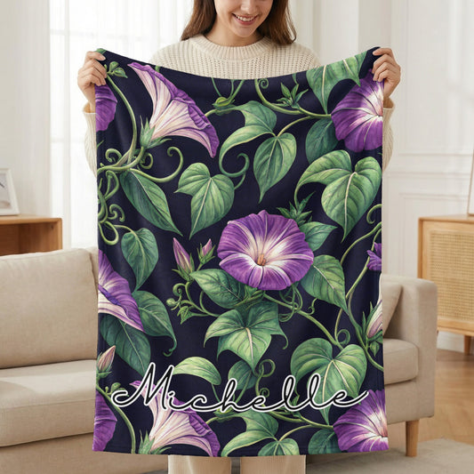 Personalized Purple Morning Glory Pattern Blanket