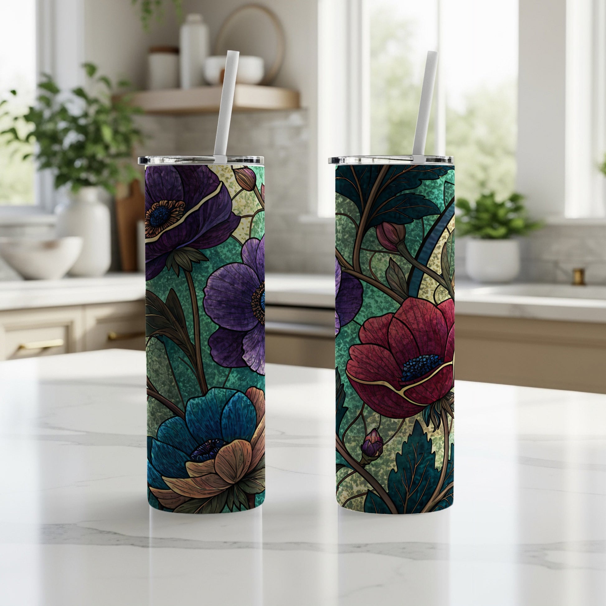 Floral Pattern Design Unique Colorful Art Print 20 oz Skinny Tumbler - Walk Greener