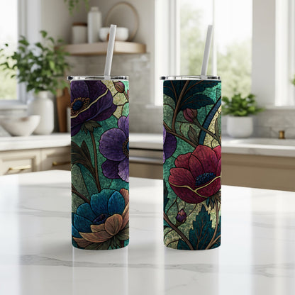 Floral Pattern Design Unique Colorful Art Print 20 oz Skinny Tumbler - Walk Greener