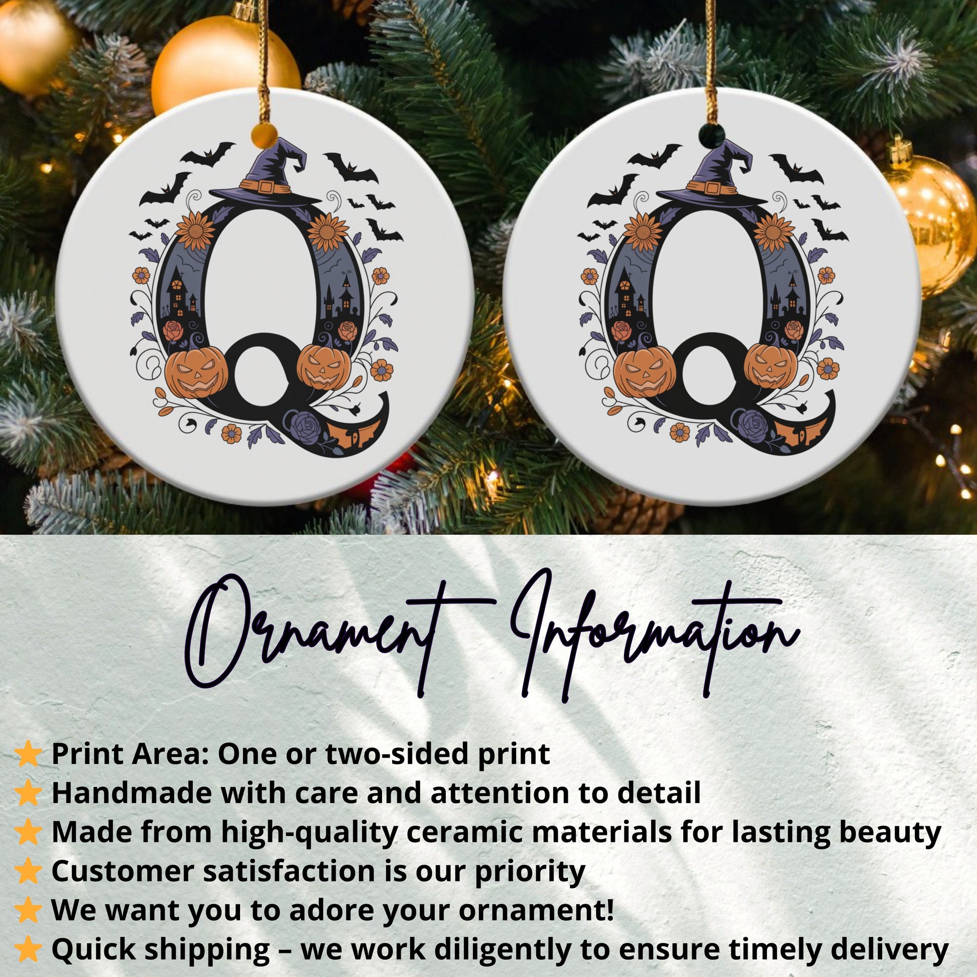 Halloween Witch Hat and Pumpkins Ornament product
