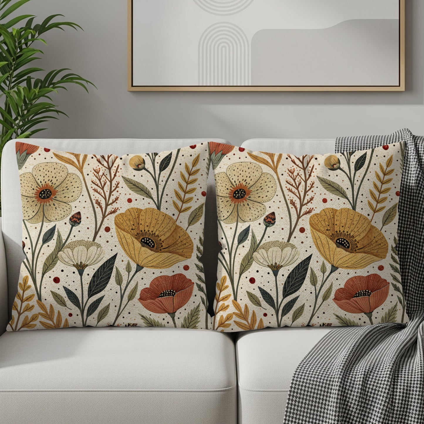 Neutral Floral Pattern Artwork Design Style Throw Pillows - Walk Greener