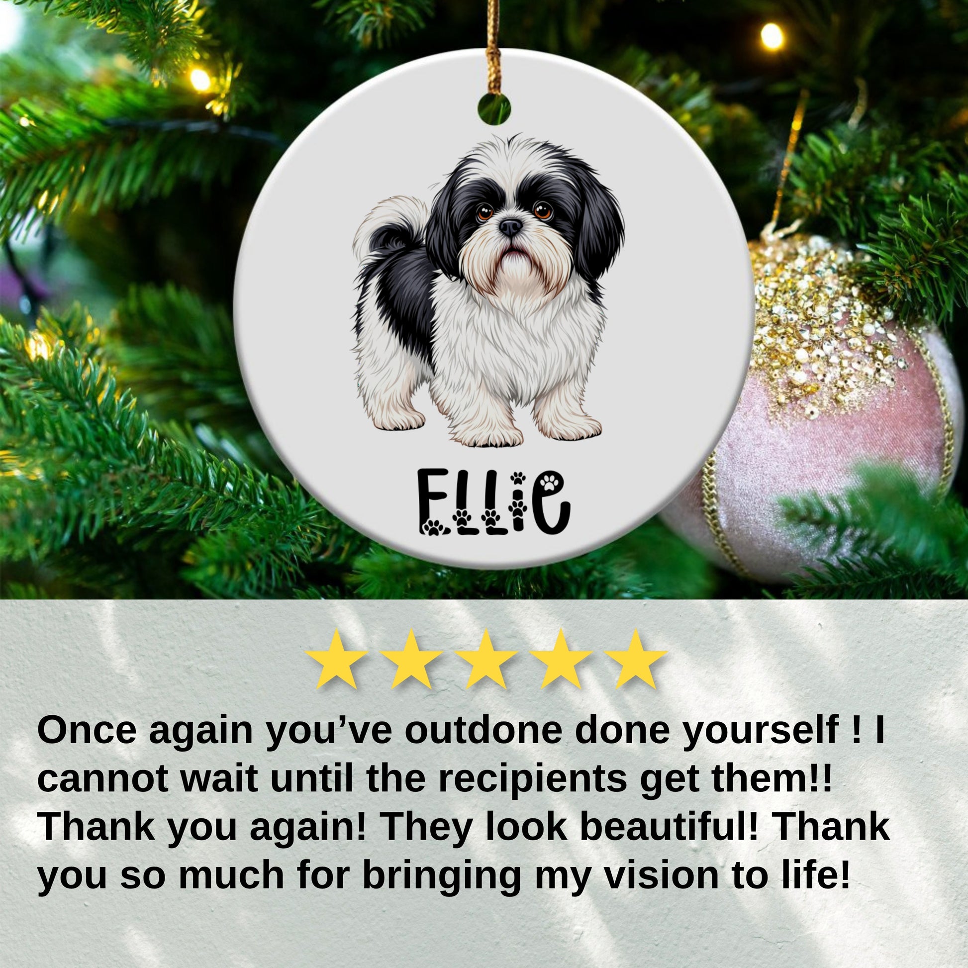 Personalized Dog Illustration Christmas Tree Decoration product type