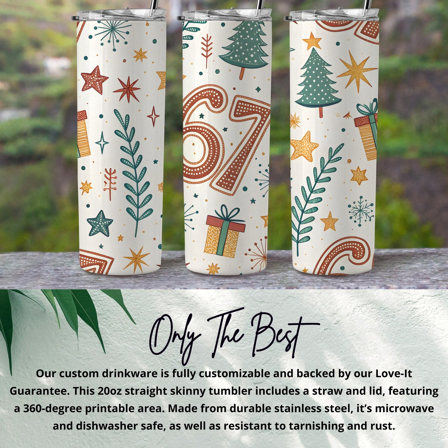 Festive 20oz Straight Skinny Tumbler with Lid and Straw