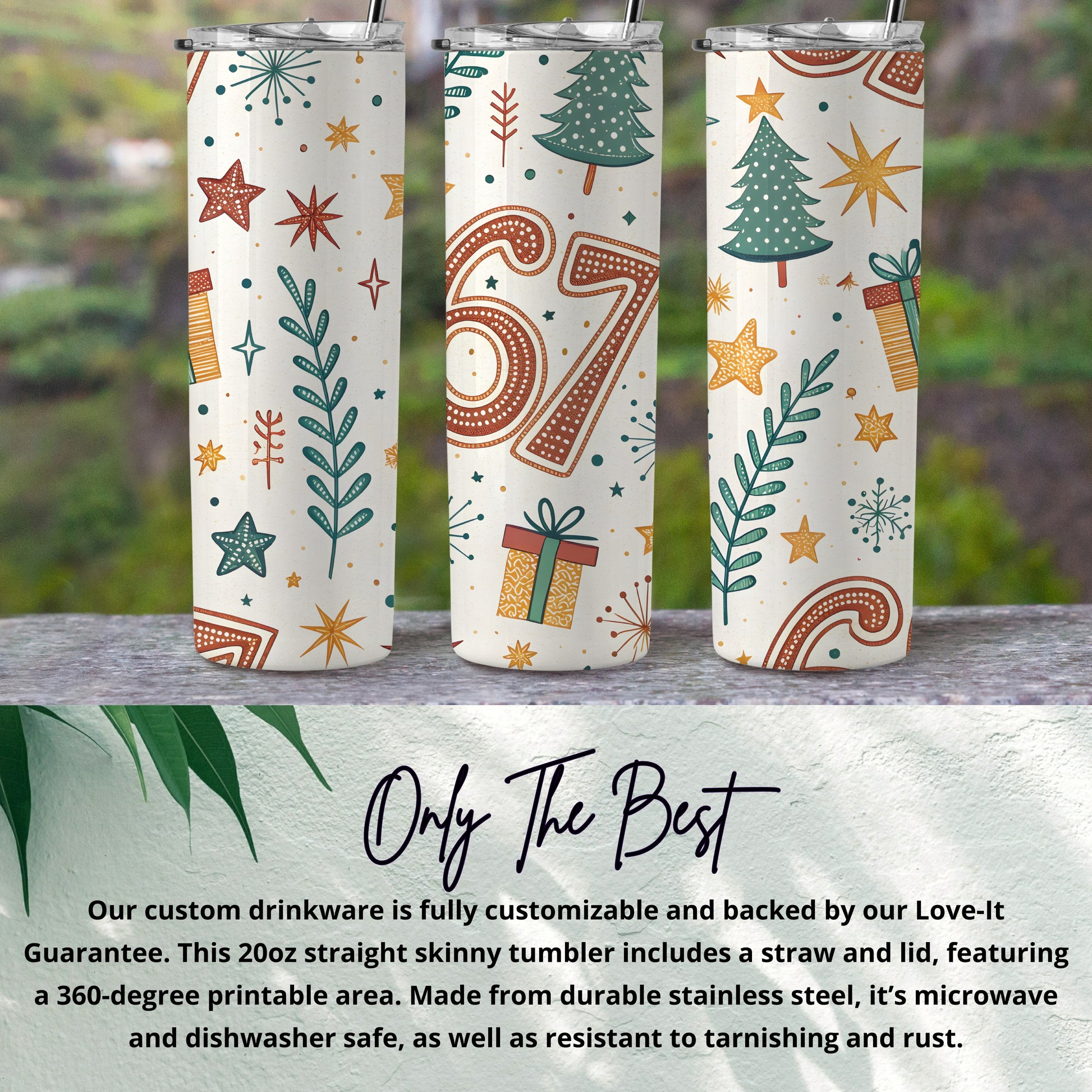 Festive 20oz Straight Skinny Tumbler with Lid and Straw