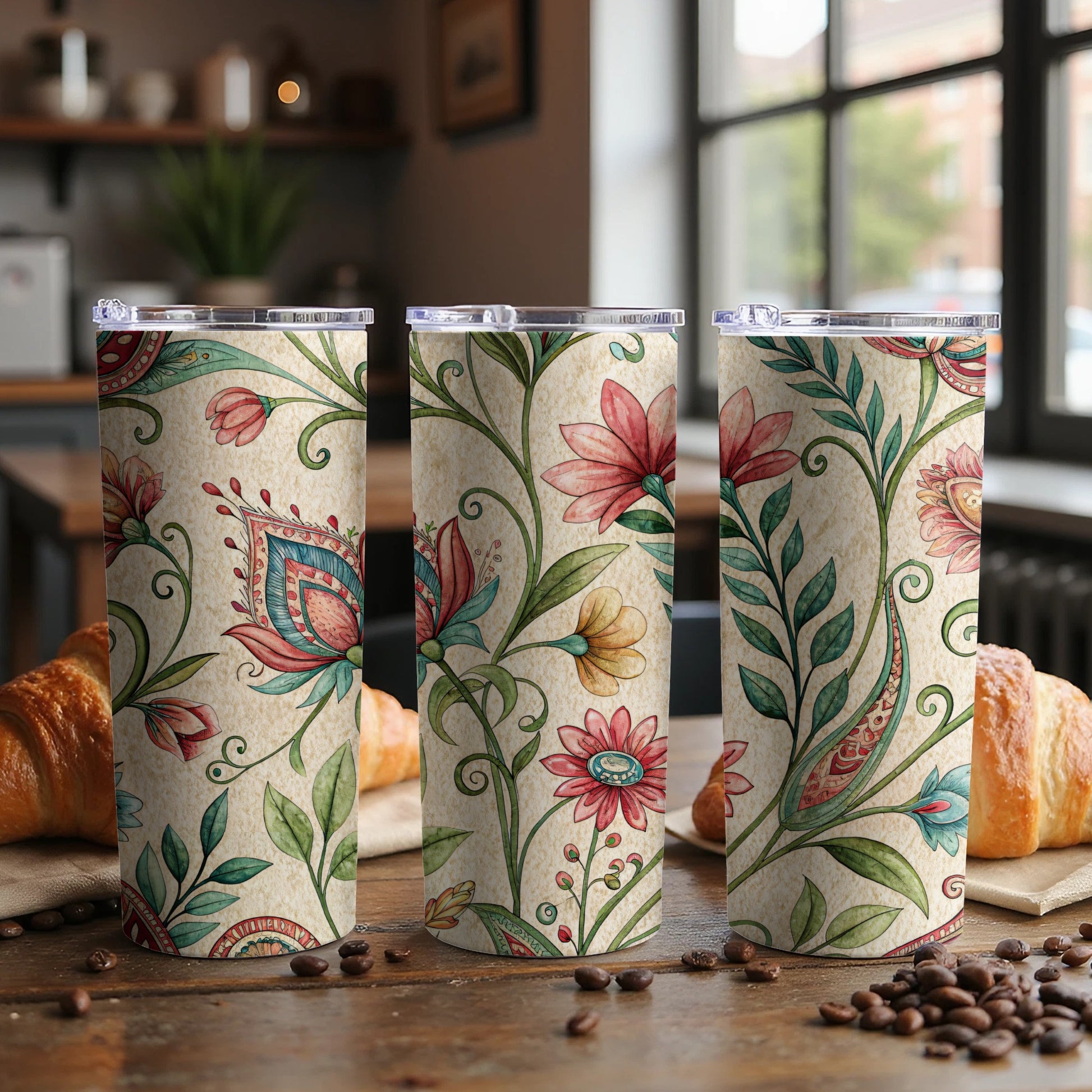 Elegant Floral Pattern Watercolor Look for 20 oz Skinny Tumbler - Walk Greener