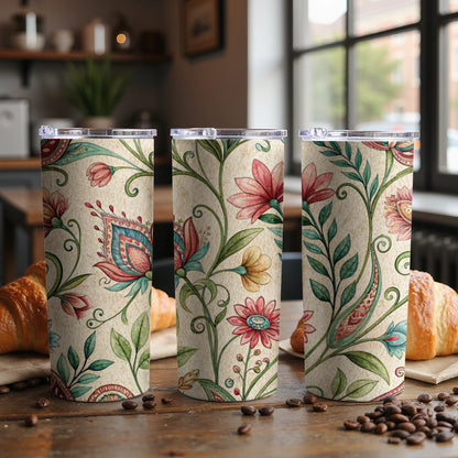 Elegant Floral Pattern Watercolor Look for 20 oz Skinny Tumbler - Walk Greener
