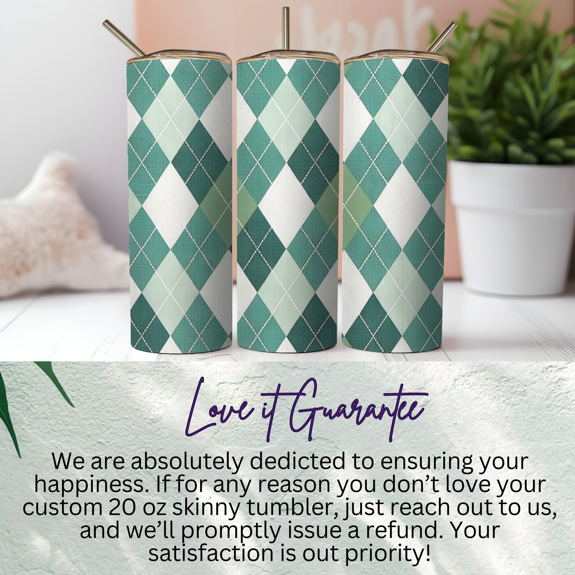 Custom 20 oz Skinny Tumbler with Argyle Design