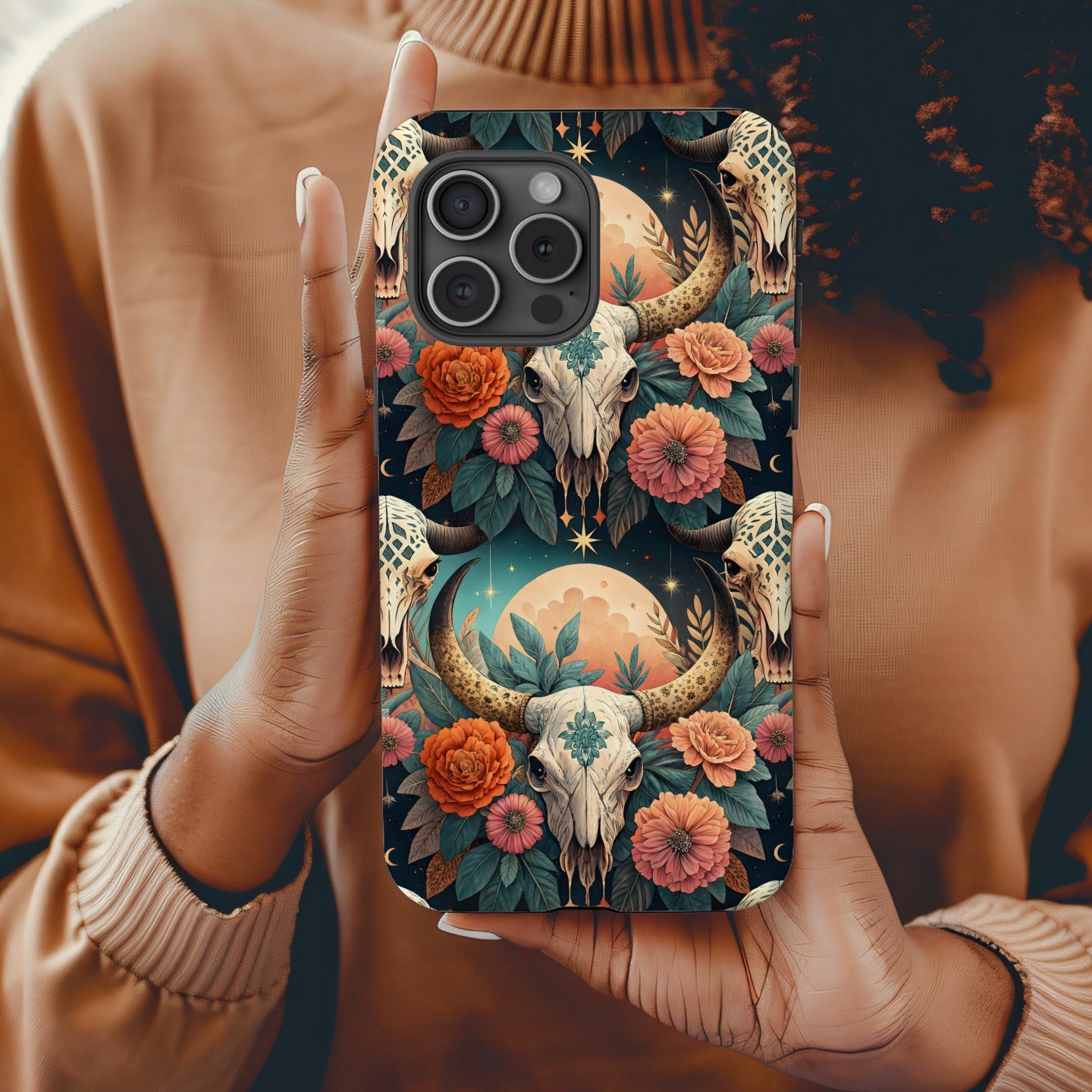 Vibrant Floral Skull Design Phone Case for Unique Style
