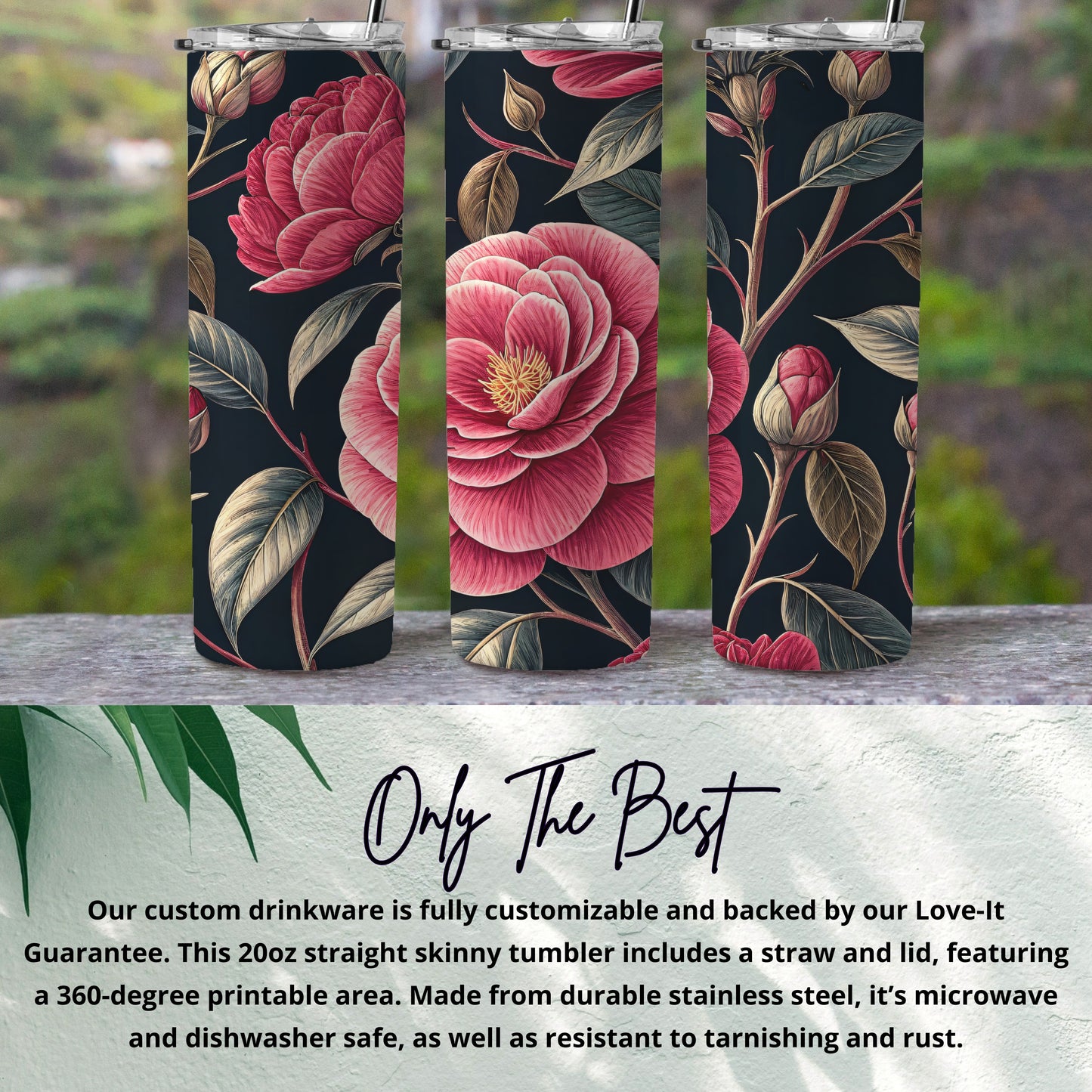 Floral Design Skinny Tumbler with Lid and Straw Included