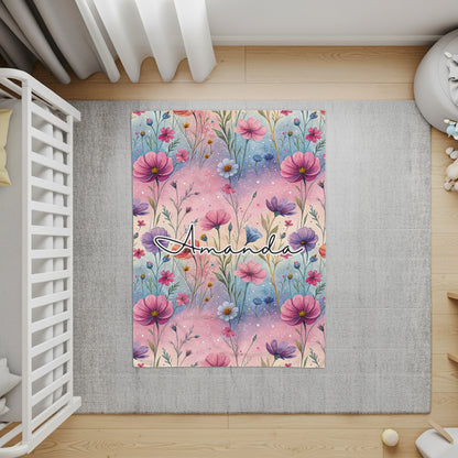 Colorful Flower Design with Amanda Text Area Rug