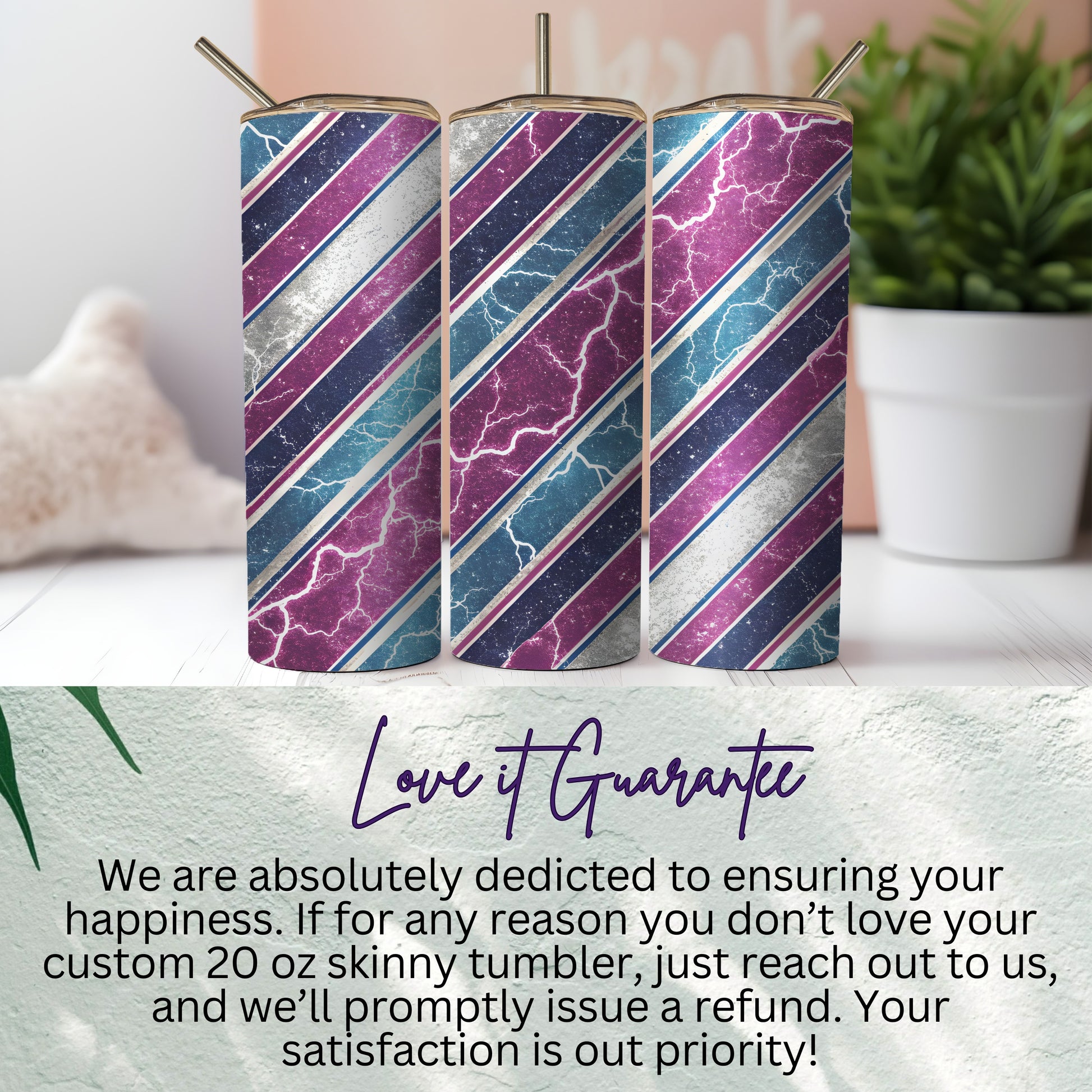 Custom 20 oz Skinny Tumbler with Lightning and Stripes