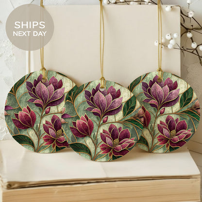 Purple Floral Pattern Round Ornament Ships Next Day