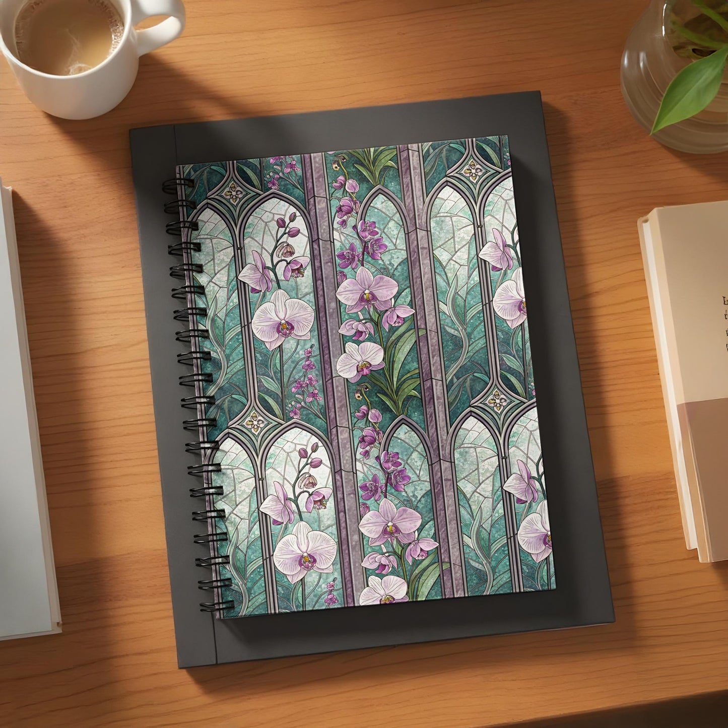 Floral Stained Glass Design Spiral Bound Notebook